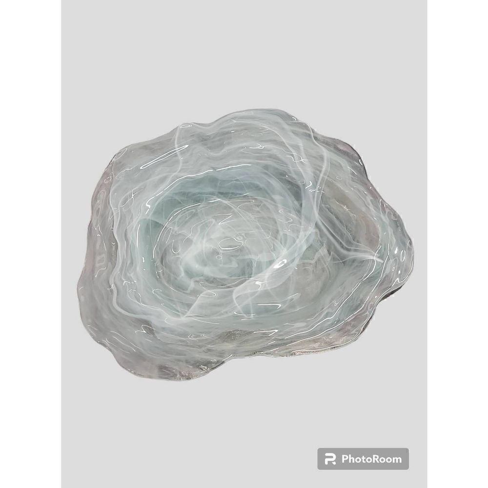 Glacier Blue Swirl Art Glass Platter